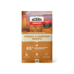 ACANA Singles Limited Ingredient Diet Grain-Free Dry Dog Food 30 ACANA Singles Limited Ingredient Diet Grain-Free Dry Dog Food -Cat And Dog Pet Supply Store DS ACANA Singles Dog Turkey 26 Pumpkin Recipe Front 25lb